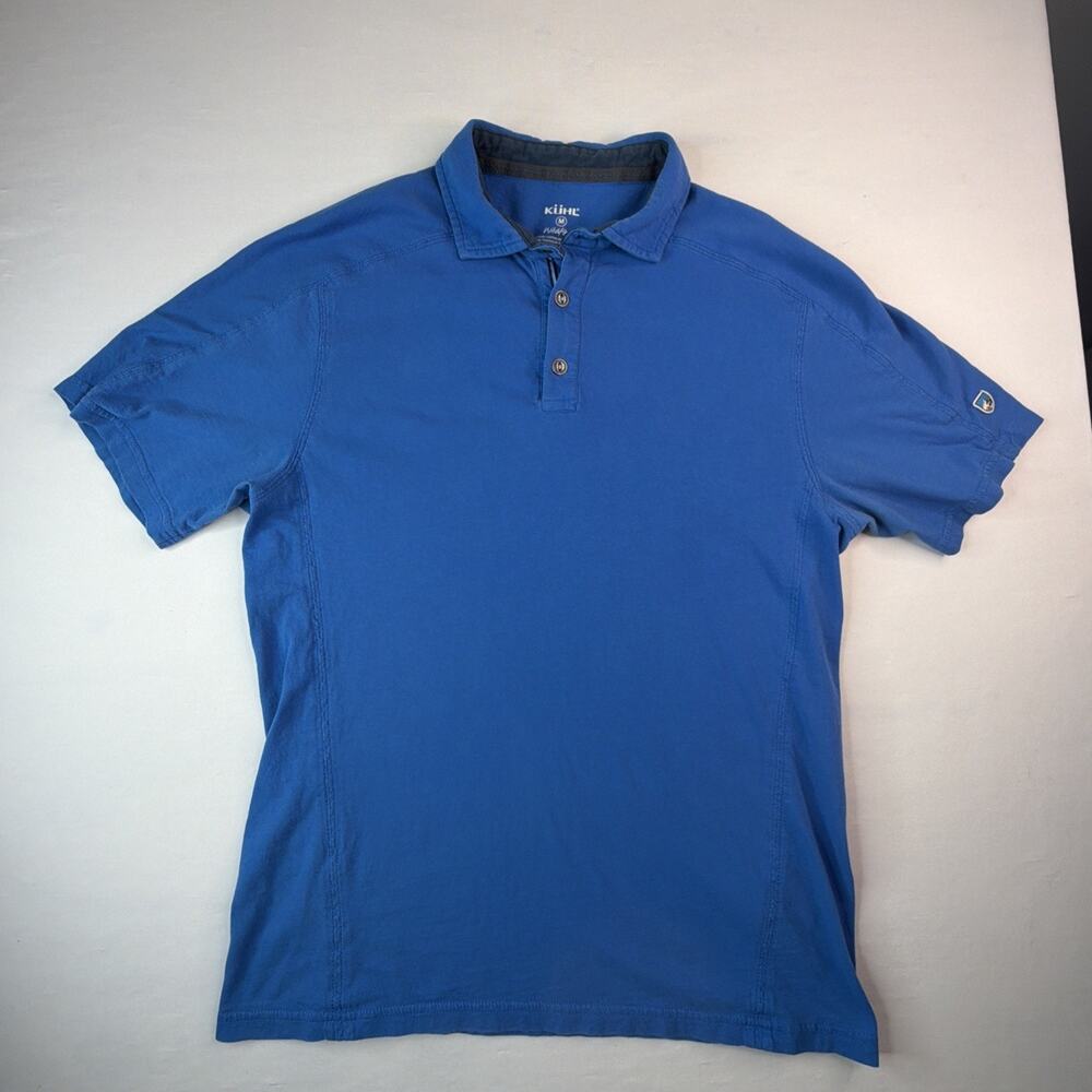 KUHL Wildfibre Polo Shirt Mens M Blue Organic Cotton Athletic Fit Short Sleeve